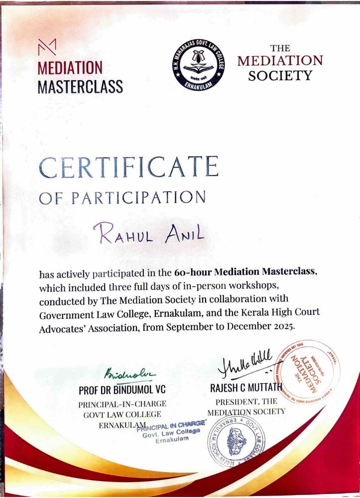 Mediation Certification 1 - Adv. Rahul Anil Varma