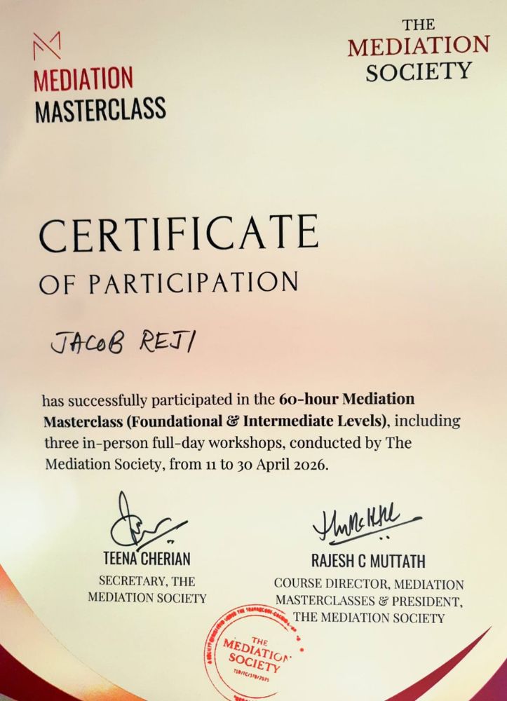 Mediation Certification - Adv. Jacob Reji
